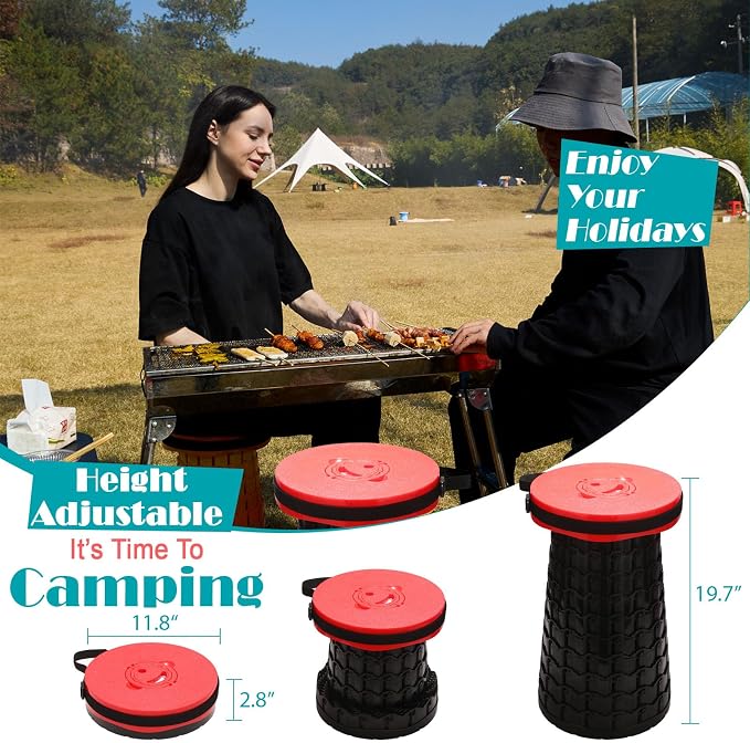 Collapsible Stool with Cushion,1000 lbs Capacity,19.7-in Adjustable Height | Wider & Taller Heavy Duty Portable Telescoping Folding Seat Chair for Adults Camping,Fishing,Travel,Queue Wait,Stadium View