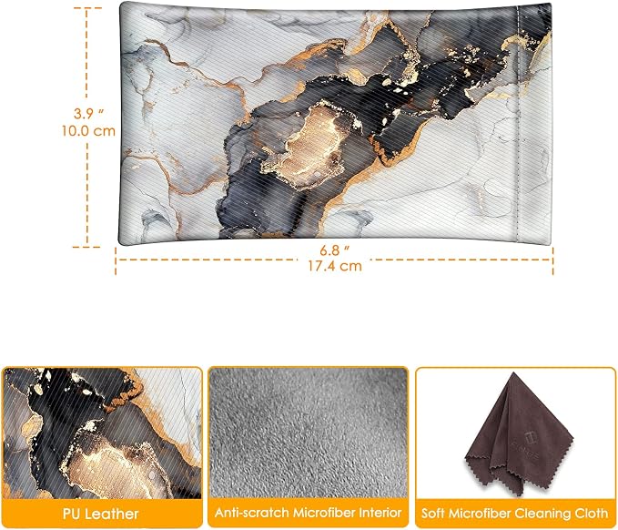 FINTIE Soft Eyeglasses Case with Cleaning Cloth, Portable Squeeze Top Vegan Leather Glasses Pouch, Sunglasses Eyewear Bag
