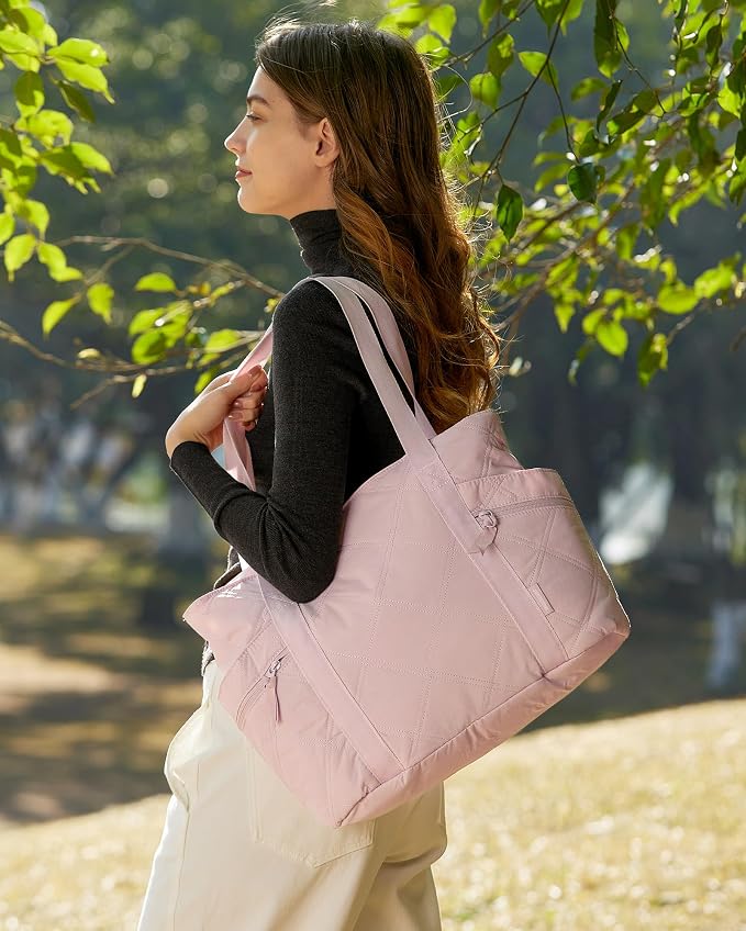 BAGSMART Crush Tote Bag for Women, 20L Puffer Work Tote with Zipper | Quilted Nurse Hospital Bag For Travel College Gym
