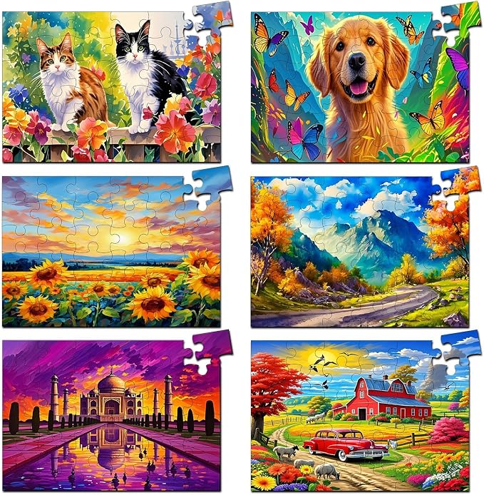 6 Pack 36-Piece Large Jigsaw Puzzles for Seniors Easy Dementia Alzheimer Products Dementia Activities Memory Training Game for Elderly Alzheimer's Patients in Nursing Home Gift (Style 2)