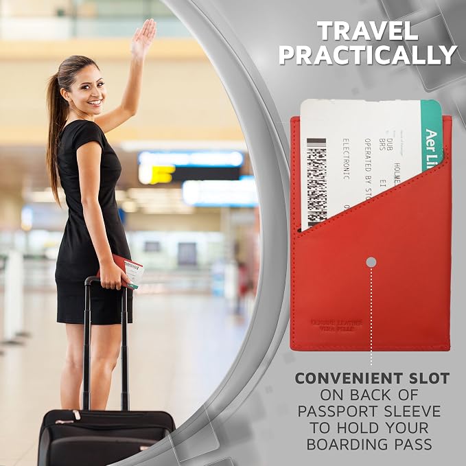 Alban RFID Passport Holder for Women & Men, Genuine Leather Passport Cover | RFID blocking design helps protect personal information while traveling, Slim genuine leather case for travel essentials