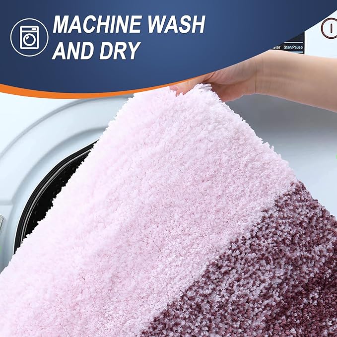 OLANLY Bathroom Rug Set 2 Piece, Soft Absorbent Microfiber Bath Mats and U-Shaped Contour Toilet Rug, Non-Slip, Machine Wash Dry, Plush Shaggy Bath Mats for Bathroom (30"x20"+U24 x20, Mauve)
