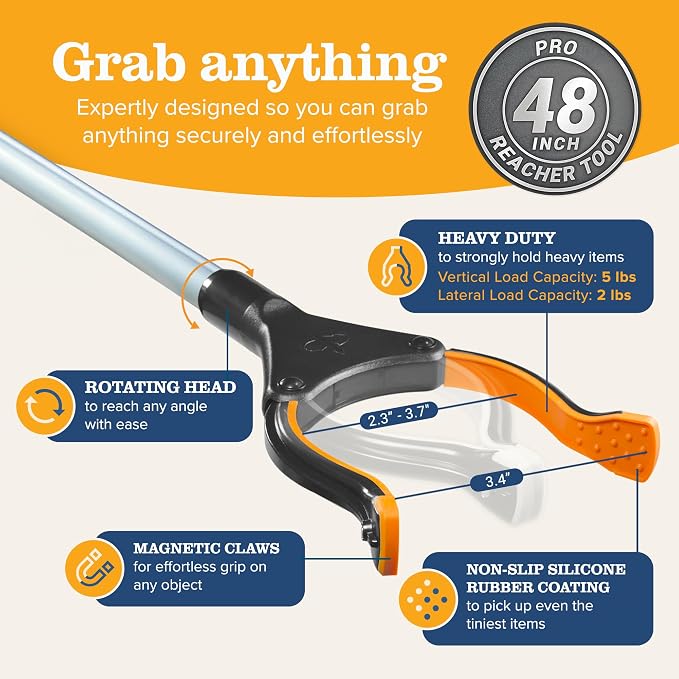 New 2026 EZPIK Pro 48" Foldable Grabber Reacher Tool for Seniors - Grabbers for Elderly Reaching Tool Heavy Duty Pickup Trash Picker Upper Equipment - Claw Grabber Stick for Reaching Aids, 2-Pack