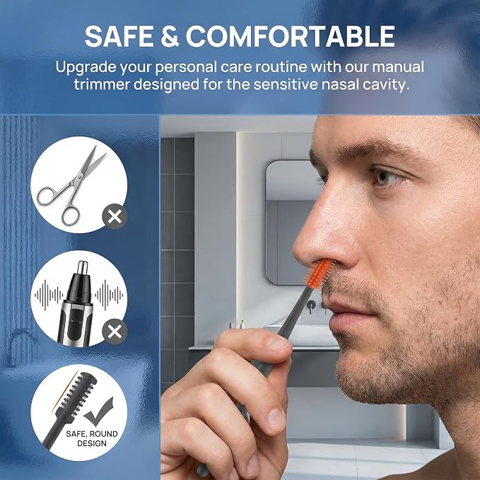 5PCS 2-in-1 Nasal Hair Cutter, Upgraded Nose Hair Trimmer for Men & Women, 360° Rotating Double-Sided Blade, Portable Manual Nose Trimmer with Soft Cleaning Brush