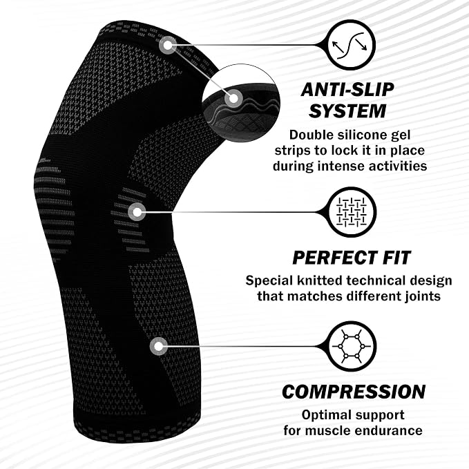POWERLIX Leg Sleeve - Best Knee Brace for Leg Pain for Men & Women Knee Support for Running, Basketball, Volleyball, Weightlifting, Gym, Workout, Sports XXL (BLCK) (1P)
