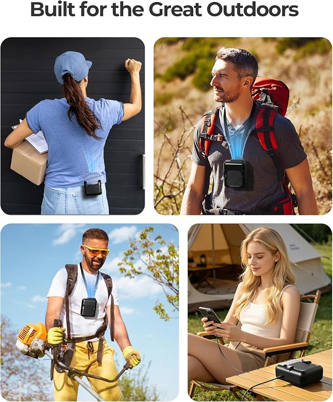 SLENPET Portable Waist Clip Fan, 6000mAh Battery Operated Necklace Fan, 23 Hours Working Time, 3 Speeds, 5100RPM Strong Airflow Hands-free Belt Fan for Outdoor Works, Farm, Hiking, Camping, Travel