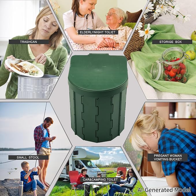 KINSPORY Camping Toilet, Portable Toilet for Adults & Kids, Foldable Potty & Outdoor Emergency Sanitation Products, Trash Can, Stool for Car Truck Camping Travel Hiking Fishing Long Trips (Green)