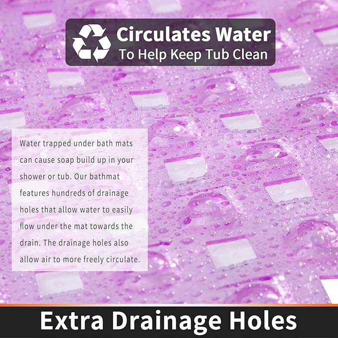 Yimobra Bathtub Mat Non Slip, Super Strong Suction Cups, 27.5"x15.5" Long Shower Mat with Drain Holes, Machine Washable Fast Draining Bath Mats, Bathroom Essentials,Clear Purple