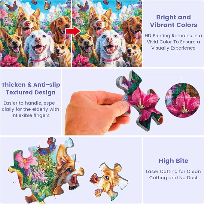 3 Packs 48 Large Piece Puzzle for Seniors,Dementia Alzheimer's Products Activities for Elderly Adults,Easy Puzzle Alzheimer’s Memory Cognitive Game Gift for Patient in Nursing Home with 6 Storage Bags