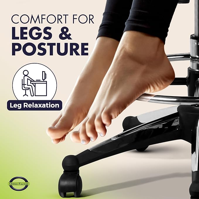 OfficeFactor 300 Lbs Ergonomic Drafting Chair Tall Office Chair Standing Desk Chair Flip up Armrests Molded Foam Seat with Adjustable Footrest Ring Lumbar Support (Black MESH Fabric)