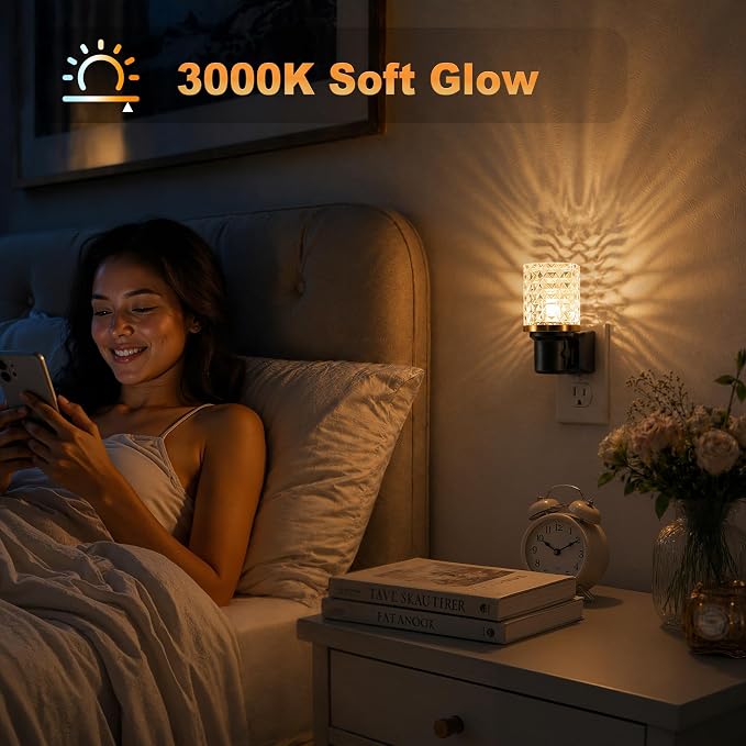 JandCase LED Night Light, Dimmable Night Lights Plug into Wall, Modern Nightlight with Auto On Off Light Sensor, 3000K Soft White Night Light 0-100LM Brightness for Bathroom Hallway Bedroom Decor
