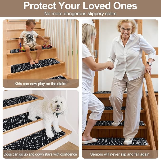 OJIA Stair Treads Non-Slip Landing Mat for Wooden Steps 31"X31" | Square Capet Stair Treads for Wood Steps Rubber Stair Runner Anti-Slip Stair Matching Mat Stair Rugs