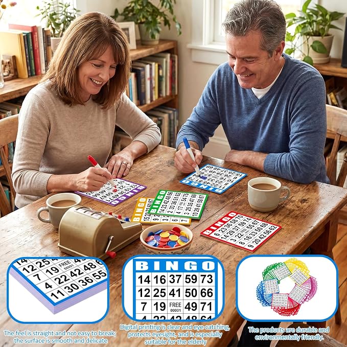 Harloon 2000 Sheets Bingo Paper Game Cards 20 Books 4"x4" Disposable Cards Suit for Family Game Nights Large Groups Activities (Bright Color)