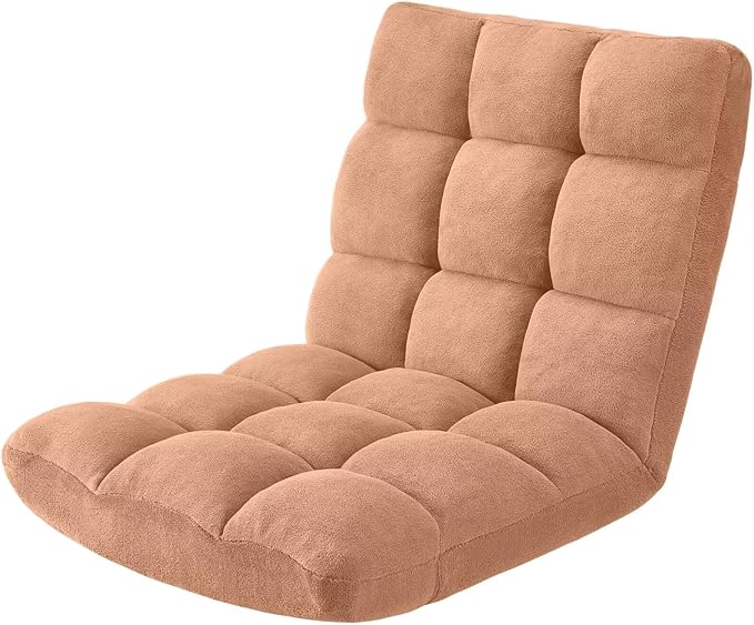 Folding Floor Gaming Chair 14-Poistion Cushioned Adjustable Floor Lazy Sofa Chair w/Breathable Cotton & Skin-Friendly Flannel for Adults & Kids Perfect for Reading Gaming Meditating, Camel