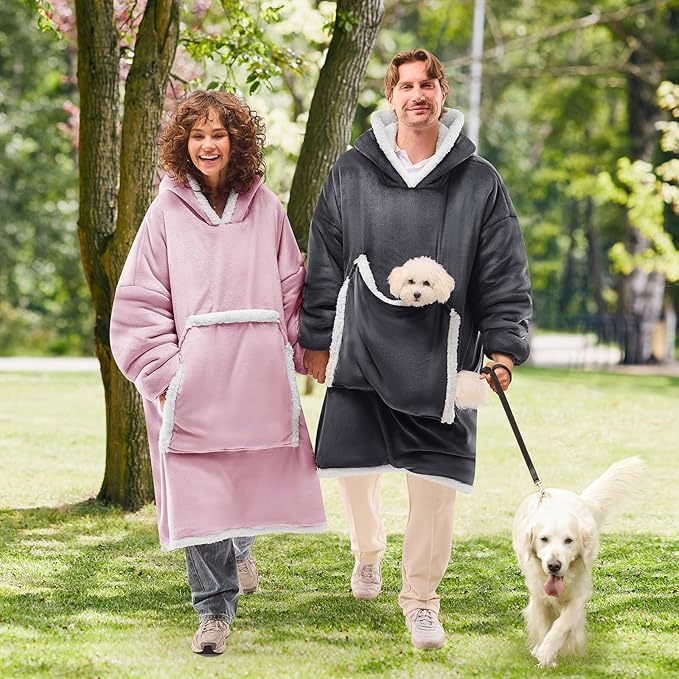 JOYWOO Purple Wearable Blanket Hoodie,Oversized Cat Lovers Sweatshirt Blanket for Adult, Birthday Gifts for Women,Mom,Wife,Cozy Fuzzy Hooded Blanket Giant Pocket and Winter Gifts,Purple Standard