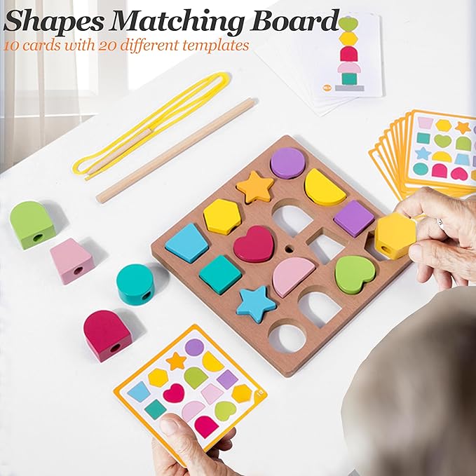 Activities for Dementia Patients, Memory Cognitive Games for Seniors, 3-in-1 Shape Matching Alzheimers Products for Elderly, Beads Sequencing Lacing Busy Box Board Gadgets Gifts