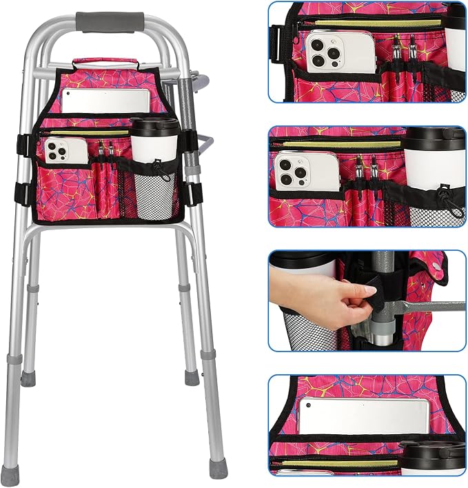 supregear Side Walker Bag, Walker Accessories Bag w/Cup Holder, Folding Walker Basket Waterproof Walker Organizer Caddy Pouch for Most Walker with Side Bar for Seniors, Elderly, Double Sided