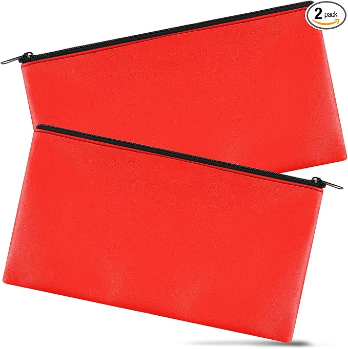 2 Pieces Money Bags with Zipper, 11x6.1 inch Money Pouch, Bank Bag, Cash Bag, Check Wallet, Cosmetics(Red)