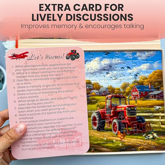 QUOKKA 100 Pieces Dementia Puzzles for Elderly - 3SET Large Piece Puzzles for Seniors - 9 Memory Flashcards with Facts I 25 Discussion Prompts per Puzzle - Alzheimer's Activities Products for Elderly