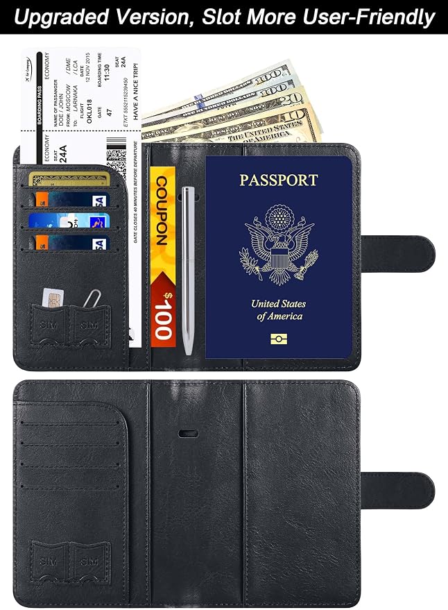 LOHASLIFE Airtag Passport Holder for Travel Essentials, Passport Cover | Wallet, Leather Rfid Blocking Card Case, Travel Accessories, Vacation Luggage Must Haves, for Men Women