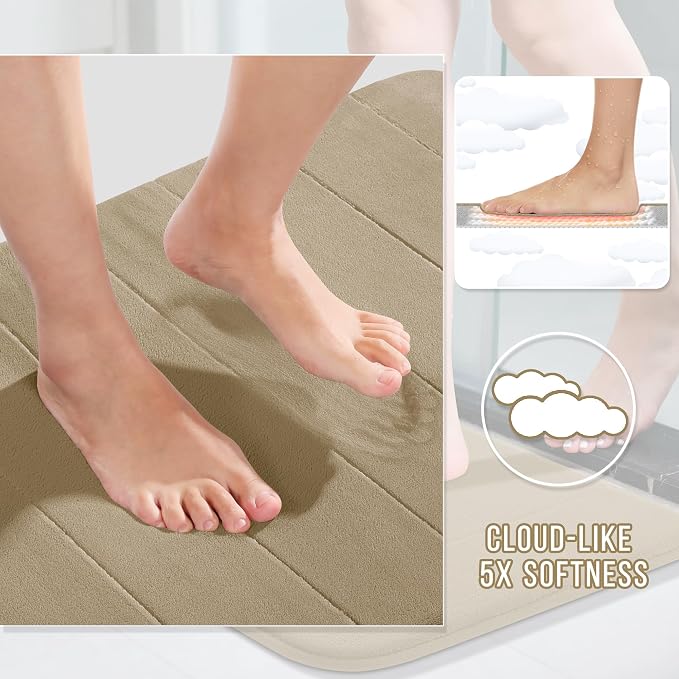 Yimobra Memory Foam Toilet Bath Mat U-Shaped, Soft and Comfortable, Super Water Absorption, Non-Slip, Thick, Machine Wash and Easier to Dry for Bathroom Commode Contour Rug, 24 X 20, Pale Khaki