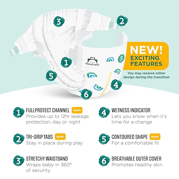 Amazon Brand - Mama Bear Gentle Touch Diapers, Size 5, 132 Count (4 packs of 33)