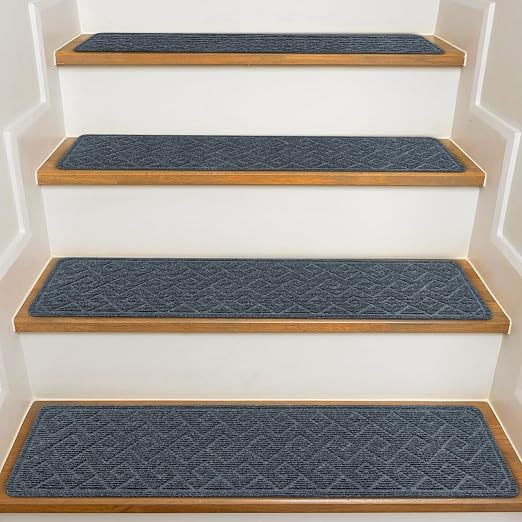 Stair Treads for Wooden Steps Indoor, 15 Pack 8" X 30" Non Slip Carpet Stair Treads with Reusable Adhesive for Elders and Dogs, Surface Polyester TPR Backing Stair Rugs
