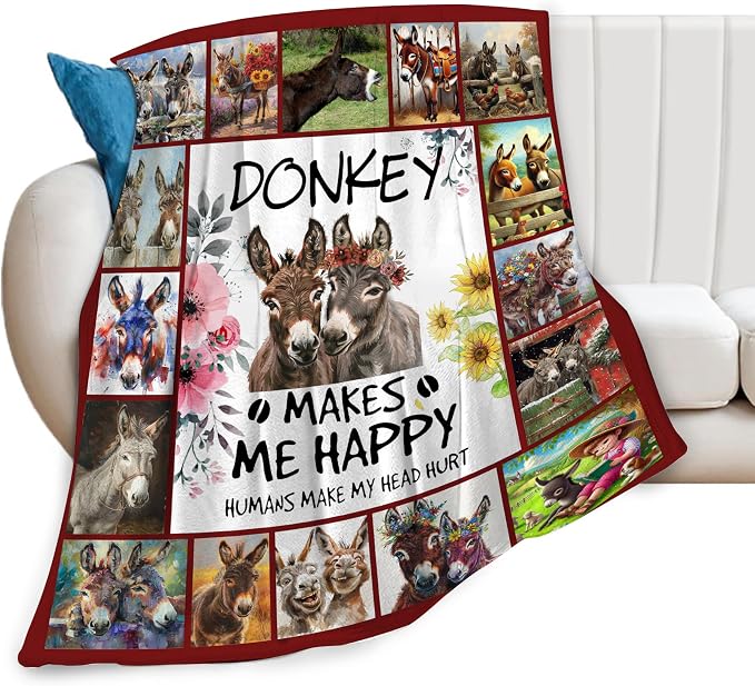 Donkey Blanket Soft Cozy Donkey Plush Throw Blanket Farm Donkey Stuff Decor Warm Lightweight Animal Flannel Fleece Blanket Giftsfor Lover Girls Kids Boys Women Adults Bed Travel 50"x60"