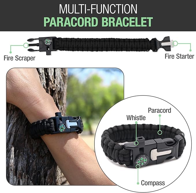 The Brazos First Aid Survival Kit, 250 Pieces, Hiking & Camping Essentials, Survival Gear and First Aid Combo for Emergency Preparedness, Lightweight, Portable, Tactical Clips & Closures, Black