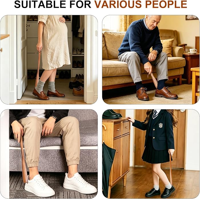 Shoe Horn Long Handle For Seniors Men Women, 2pcs Wooden Shoe Horns Set for Kids, Boots Sneakers Horn Shoe Helper for Home Or Travel