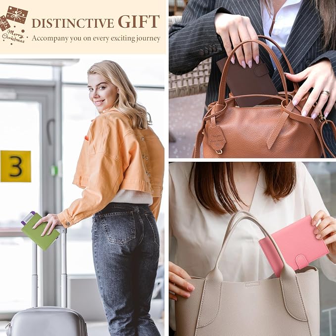 Genuine Leather Passport Holder for Women Men, Hidden Airtag Pocket, RFID Blocking, Zippered Coins Pocket & Cash Compartment Travel Gifts Essentials Passport Cover Case - Coffee