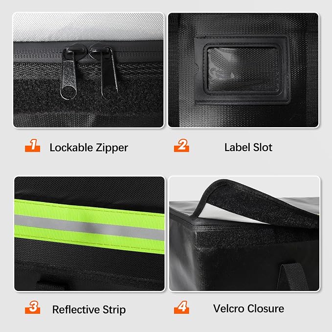 Large Fireproof Document Bag for Home Safe Storage, 15 x 12 x 12in, Black | 2000°F fireproof document box, 4-layer fiberglass important document storage for photo, file and cash with reflective strip