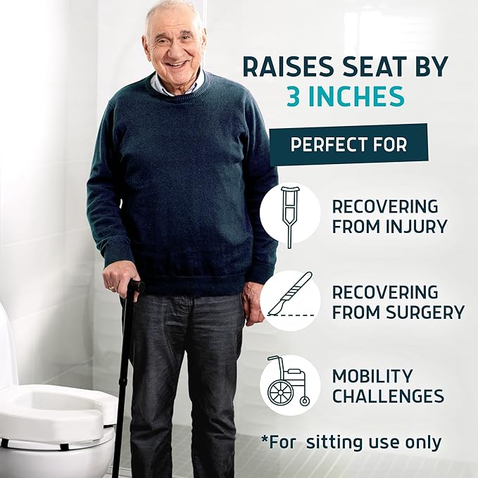 Lunderg Padded Toilet Seat Riser for Seniors - Adds 3 inches. Universal Fit - FIRM Raised Toilet Seat Cushion with High-Density Foam for Enhanced Comfort & Elevation. Post-Surgery Must have (White)