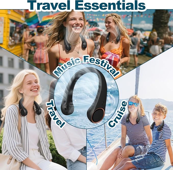 CIVPOWER Neck Fan: Portable Personal Neck Cooling Rechargeable Bladeless Fan - Hands Free 3 Speed 4000 mAh Battery USB Operated Wearable Headphone Design - Gift for Men Women Outdoor (Black)