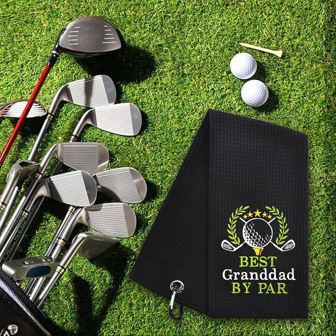 Hafhue Best Granddad by Par Embroidered Golf Towel, Grandpa Golf Towel, Golfer Accessories for Men, Golfer Gifts for Grandfather Dad, Birthday for Grandfather Golfs Fan, Retirement Gift for Granddad