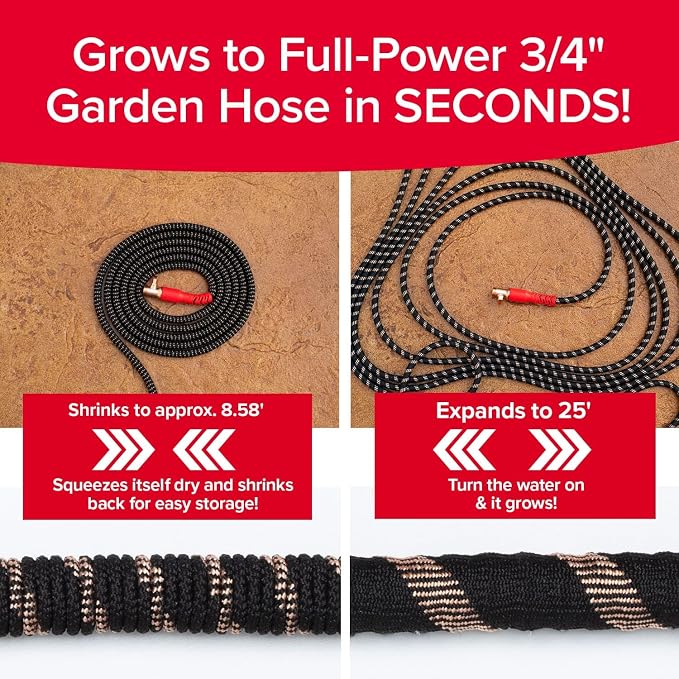 Pocket Hose 25 FT Copper Head Expandable Garden Hose with Pocket Pivot, No Tangles, AS SEEN ON TV, 360° Swivel, Tri-Tex Tubing, Force Field Jacket, Lead-Free, No-Kink, Anti-Burst w/APT | Anti-burst sleeve reinforced with bulletproof fiber, 360° swiveli...