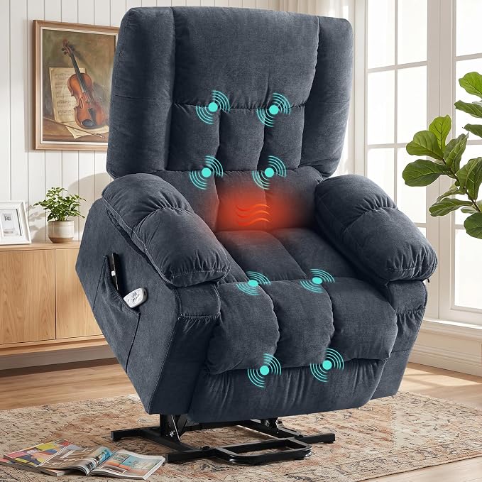 Electric Power Lift Recliner Chair Sofa with Massage and Heat for Elderly,Lift Chair with Front Pocket & Side Pockets for Living Room