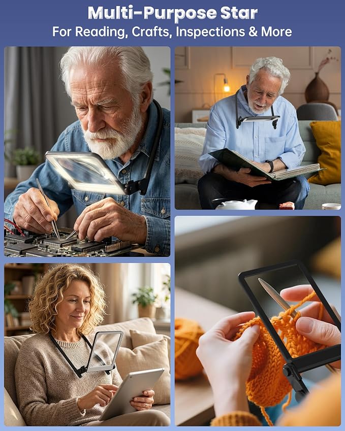 3X Neck Magnifying Glass with Light, Hands Free Magnifier with Light | Magnifying Glass for Reading Close Work, 40 LED Lights Page Magnifier, Lighted Magnifying Glass with 3 Modes