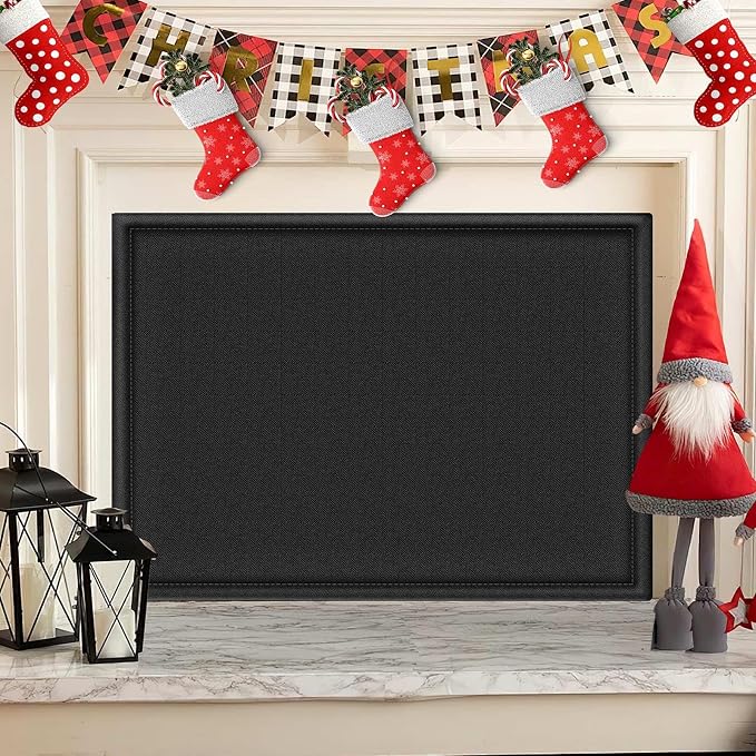 CADARA Fireplace Blocker Blanket Stops Heat Loss, Magnetic Fireplace Draft Stopper, Indoor Fire Place Draft Cover with Hook and Loop Tapes, Cold Air Blocker Save Energy, Black 36" W x 28" H