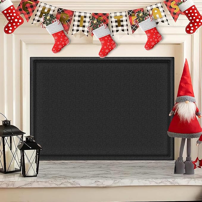 CADARA Fireplace Blocker Blanket Stops Heat Loss, Magnetic Fireplace Draft Stopper, Indoor Fire Place Draft Cover with Hook and Loop Tapes, Cold Air Blocker Save Energy, Black 33" W x 29" H