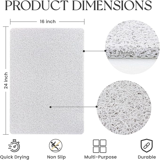 Bathtub Mat Non Slip, 24x16 Inch Shower Mats for Inside Shower, PVC Loofah Bathroom Mat Quick Dry with Drain Hole, Phthalate-Free Bath Mats for Shower Bathroom Tub and Wet Areas (White)
