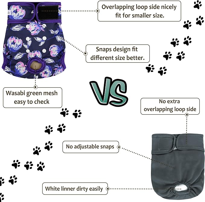 Dog Diapers Female - Reusable Diapers for Doggie in Heat - Highly Absorbent Female Dog Diapers for Pet Incontinence(Pack of 5), Flowers,S