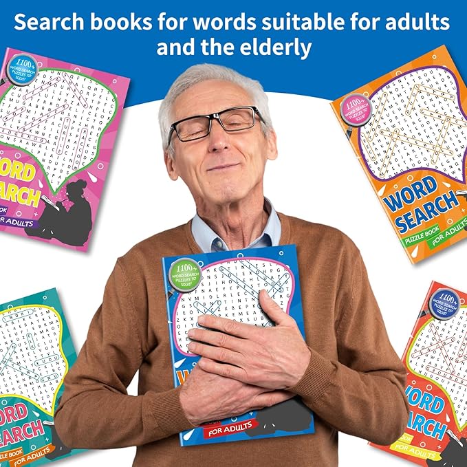 Large Print 6000+ Words Word Search Puzzle Books, Set of 6 Full Size, Brain Games, Activity Book for Adults, Teens and Seniors