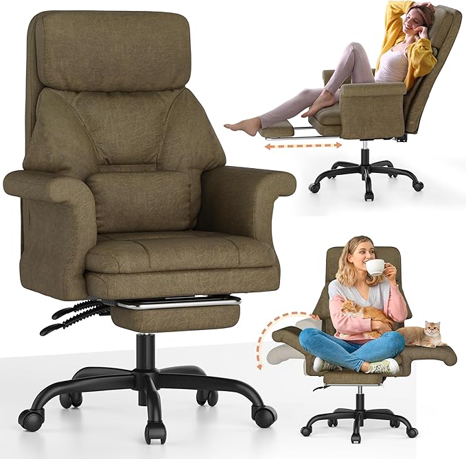 ELABEST C39 Cross Legged Office Chair with Footrest & Convertible Armrests-Pet-Friendly Criss Cross Home Desk Chair, Ergonomic Recliner with Lumbar Pillow,Big and Tall Executive Chair