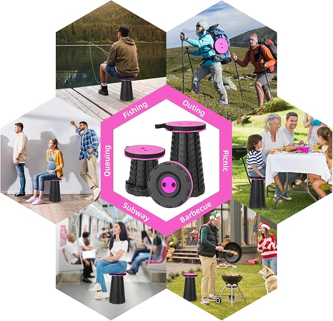Qiguet Collapsible Folding Chair - Upgraded Portable Chair with 400lbs Load Capacity, Perfect for Camping, Fishing, Hiking - Folding Stool with Carrying Straps, Gifts for Fisherman (Pink)