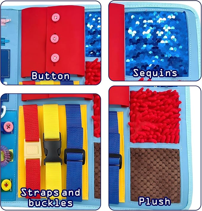 Fidget Blanket for Elderly with Dementia & Alzheimer's, Sensory Activity Mat with Fine Motor Skill Items, Calming Therapeutic Blanket for Seniors, Anxiety, Autism, Machine Washable & Portable (Blue)
