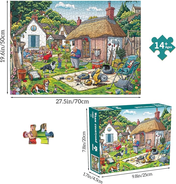 Puzzles for Adults 1000 Pieces, Warm Courtyard Jigsaw Puzzle with 1:1 HD Poster, Perfect Interlocking No Dust, Stress Relief Ideal Gift for Family Games