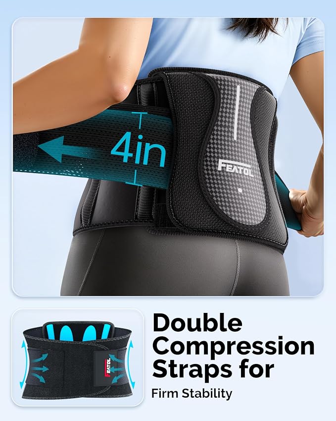 FEATOL Back Brace for Lower Back Pain Wide Coverage 360° Strong Lumbar Support with Removable Pad, Adjustable Waist Support Belt for Men Women, Size L/XL 29.8"-38.6"
