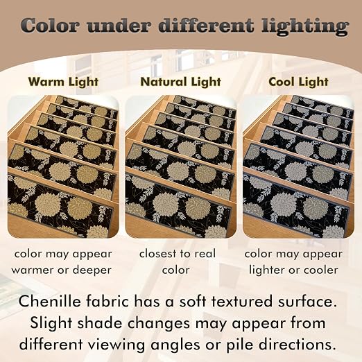 Non Slip Stair Treads for Wooden Steps, 1 Pack 30"x30" Washable Carpet | 30x30 in soft chenille polyester stair treads with reusable TPE backing for indoor wood stairs, dogs, kids, and seniors