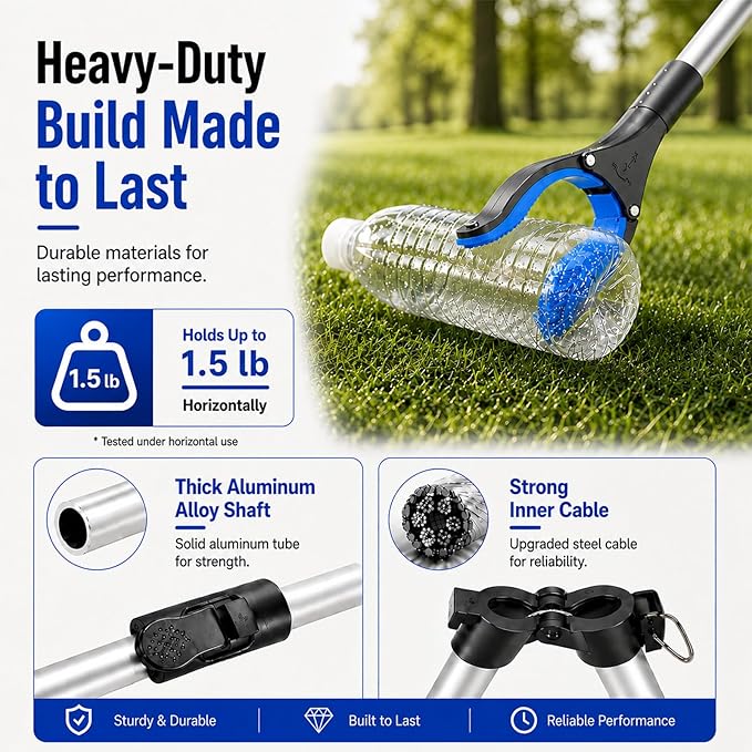 36" Grabber Reacher Tool, Reacher Grabber Pickup Tool with 4" Wide Anti-Slip Jaw, Rotating Head and Magnetic Tip, Grabbers for Seniors, Post-Surgery Use Heavy Duty, Blue